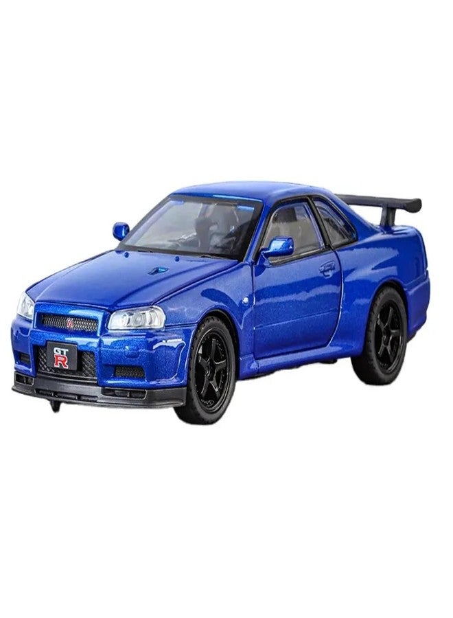 بلس بوينت سيارة PLUSPOINT Skyline GTR-R34 P.Walker Edition Brian المصنوعة من المعدن المصبوب، بمقياس 1:24، نموذج محاكاة، مصنوعة من سبيكة معدنية، سيارة لعبة تعمل بالسحب للخلف للأطفال، مزودة بأبواب قابلة للفتح وإضاءة وموسيقى، سيارة لعبة للأطفال والكبار - Image 1